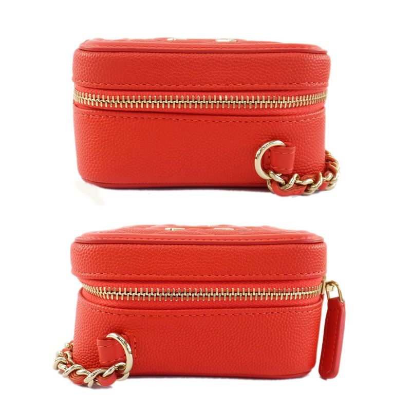 Chanel CC Filigree-mini Chain Shoulder Bag Red Caviar Skin Coco Mark
