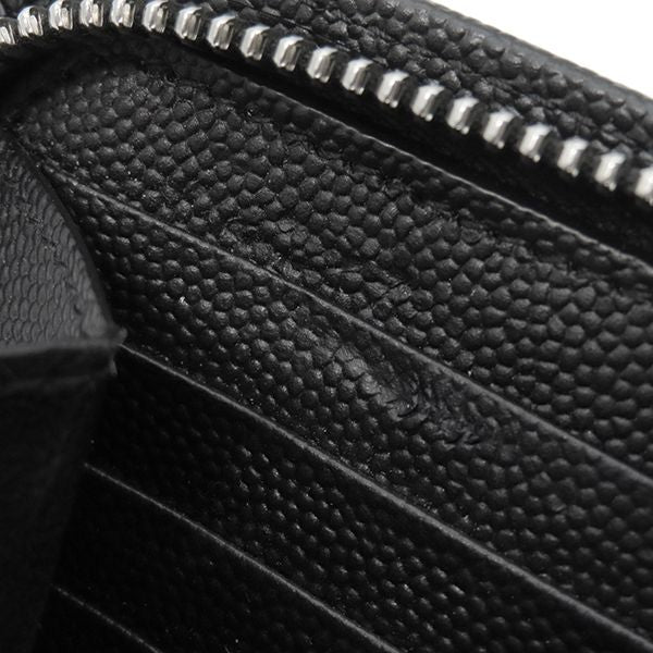 Saint Laurent Long Wallet Round Zipper Long Wallet Grain Leather Black Silver