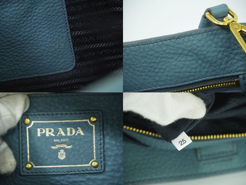 Authentic Prada Leather 2WAY Shoulder Bag Handbag Light Blue Bag Pre-owned