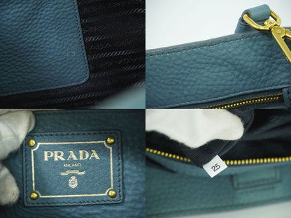 Authentic Prada Leather 2WAY Shoulder Bag Handbag Light Blue Bag Pre-owned