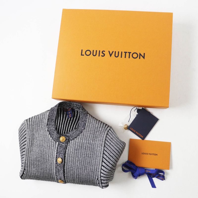Louis Vuitton 22SS Trumpet Sleeve Cardigan Black Gray M With Box Made In Italy