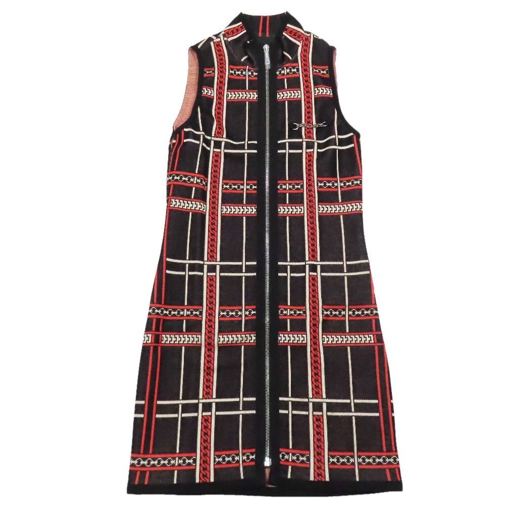Hermes Tartan Et Chaines Milano Front Zip Sleeveless Dress Aline Long Gilet