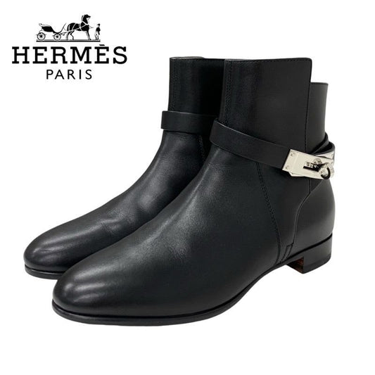 Hermes Neo Boots Short Shoes Leather Black Silver Kelly Hardware