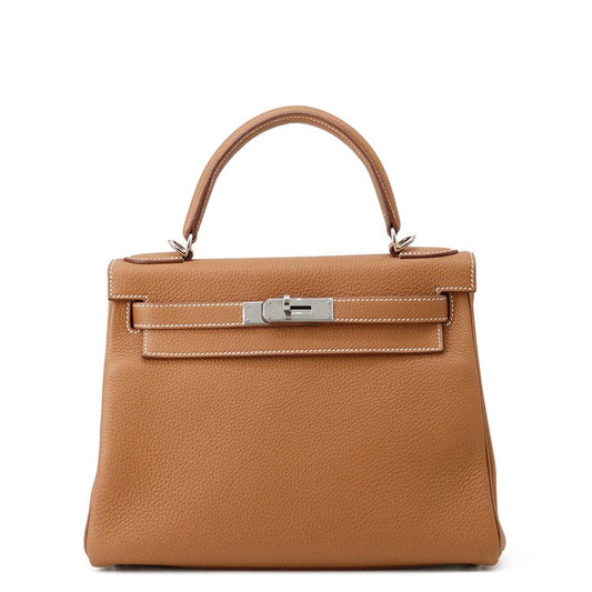 Hermes Handbag Kelly 28 Retourne Gold Silver Togo 2-Way