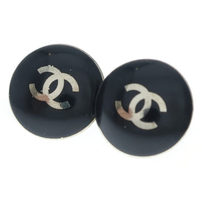 Chanel Round Earrings CC Logo Black Silver