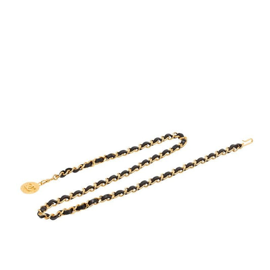 Chanel CC Logo Vintage Chain Belt Gold Black Plated Leather
