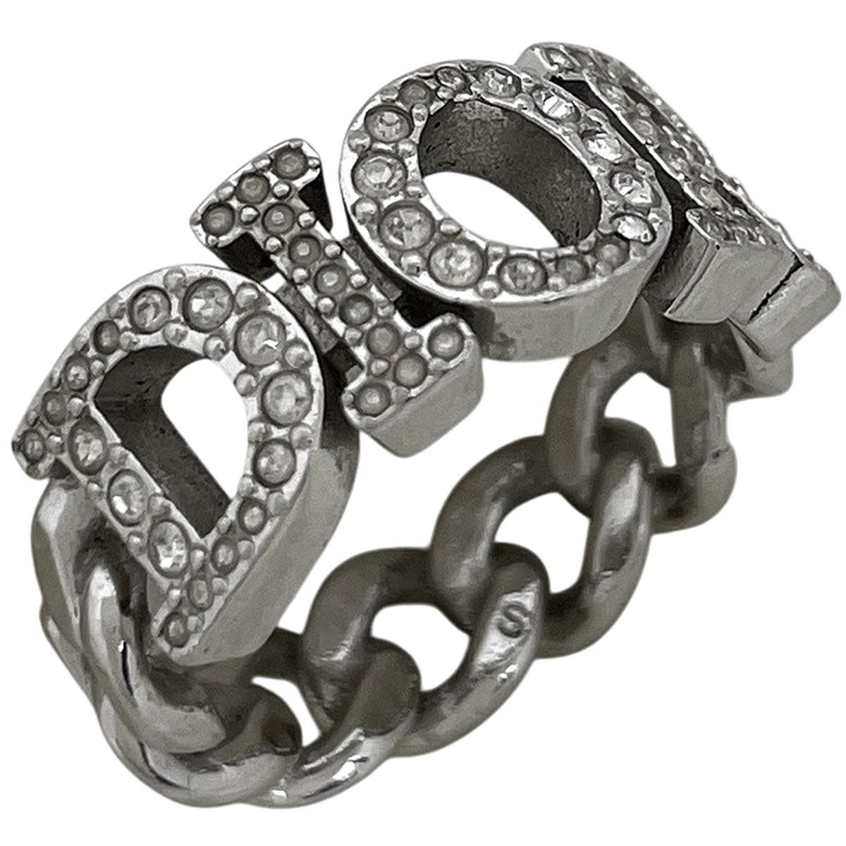 Dior Logo Line Stone Ring Silver Plated