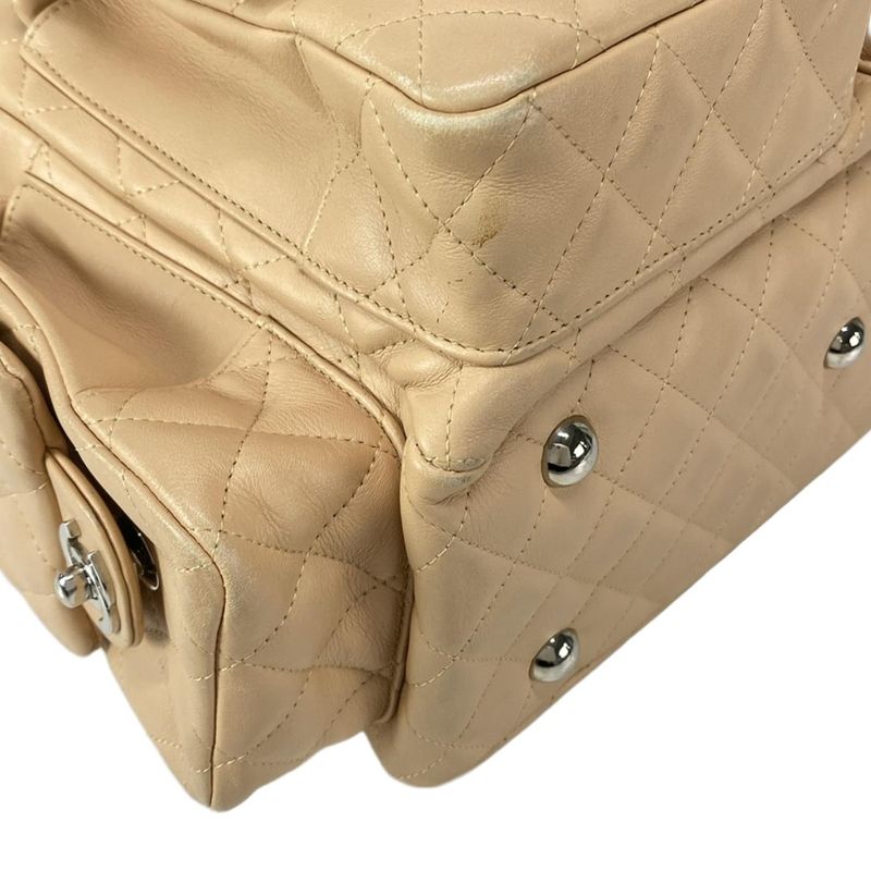 Chanel Shoulder Bag Cambon Line Multi-pocket Bag Beige And Black Silver