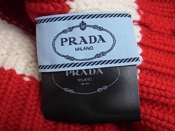 Boutique Prada Knit Hat Women's Red And Ivory Fl7585