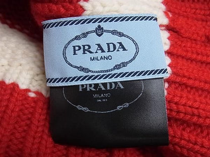 Boutique Prada Knit Hat Women's Red And Ivory Fl7585