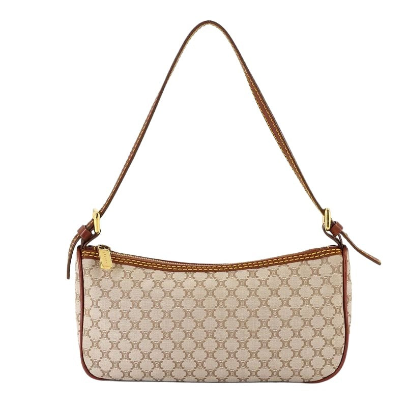 Celine Macadam Hand Bag Canvas Leather Beige Brown Gold Hardware Vintage