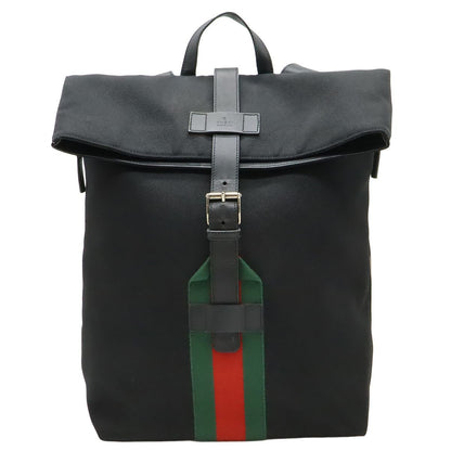 Gucci Band Techno Canvas Webline Sherry Backpack Leather Black Green Red