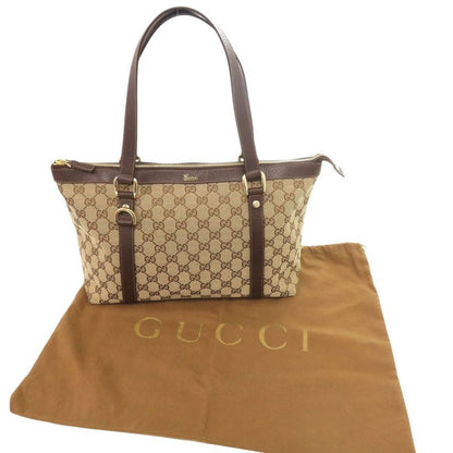 Gucci 141470 02026 GG Canvas/leather Beige Brown Handbag 0416 Gucci