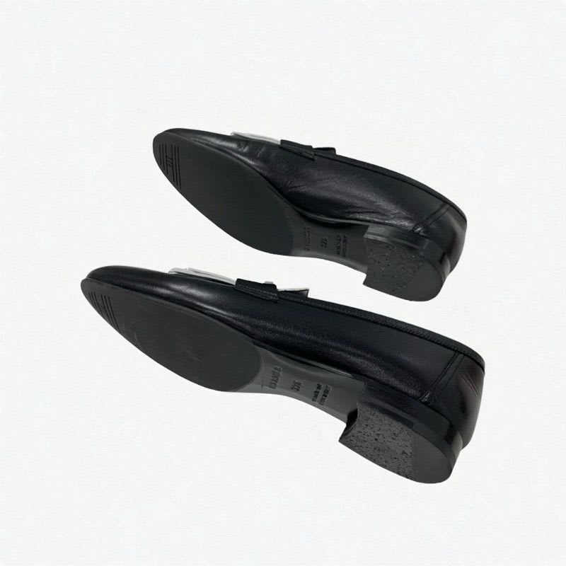 Hermes Royale Loafers Leather Shoes Black White Hhardware Fringe