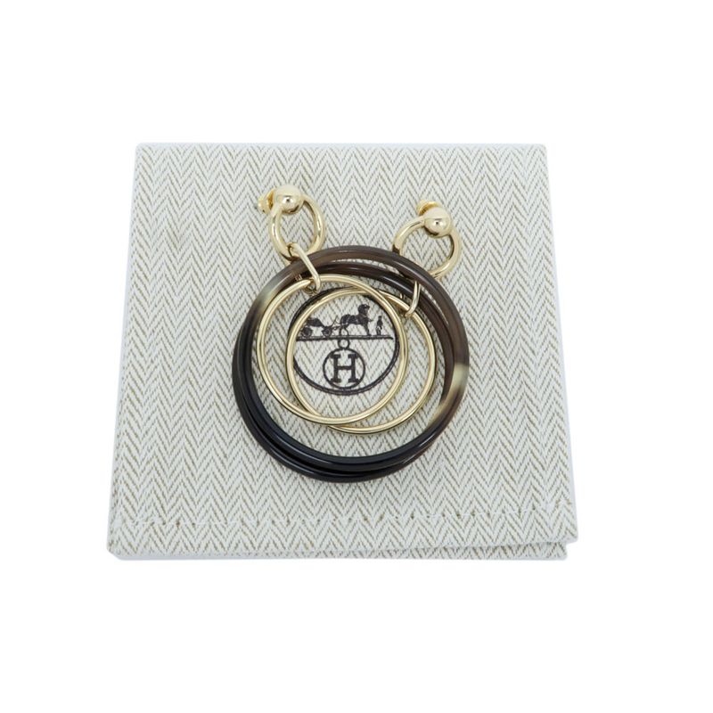 Hermes Amulet Duo Earrings Buffalo Horn Brown Gold Hardware Accessories