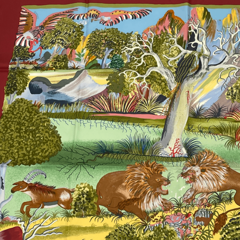 Hermes Carre 90 Nuba Mountain Nuba Mountain Scarf 100% Silk Red