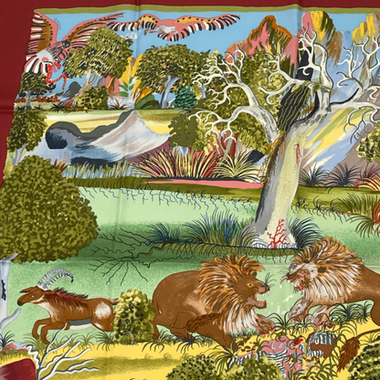 Hermes Carre 90 Nuba Mountain Nuba Mountain Scarf 100% Silk Red