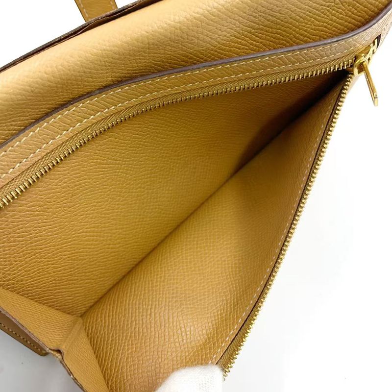 Hermes Bearn Souffle Stamped □L Leather Turquoise Blue And Light Brown Long