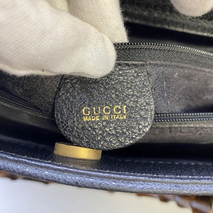 Gucci 002 853 Tote Bag Bamboo Suede Leather Black Ladies Men Vintage