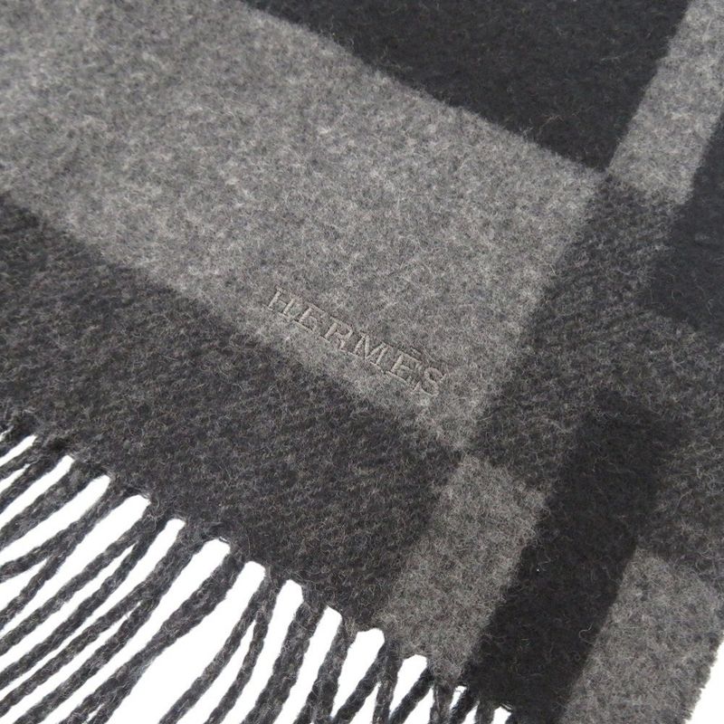 Hermes H Passant Cashmere Grey Black Scarf 0734 Hermes