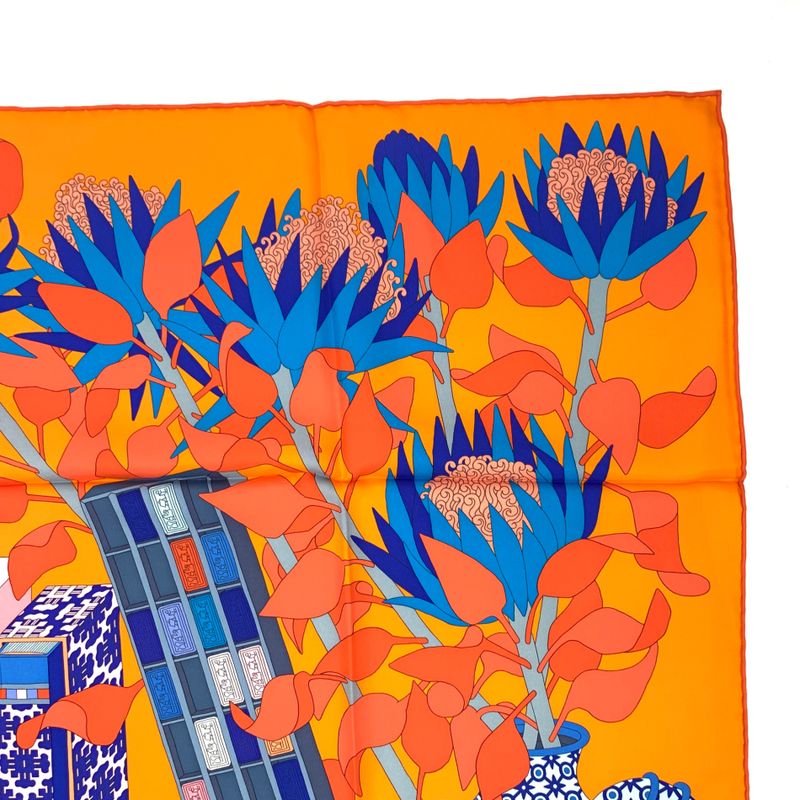 Hermes Carre 90 Les Tresors D'un Artiste A Painter's Treasure Orange And Blue