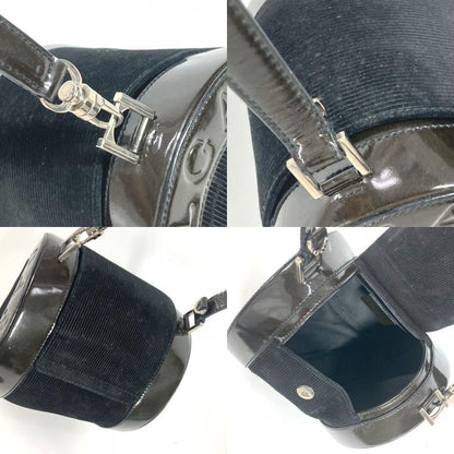 Bvlgari Bulgari Handbag Logomania Drum Tube Shape Suede Black