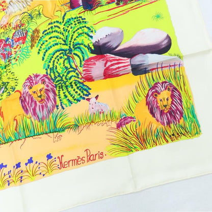 Hermes Carre 90 NUBA Mountain Scarf Silk White Multicolor Animal
