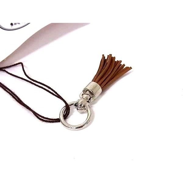 Hermes Cell Pom Agneau Milo Leather Tassel Twill Ring Brown — view 2