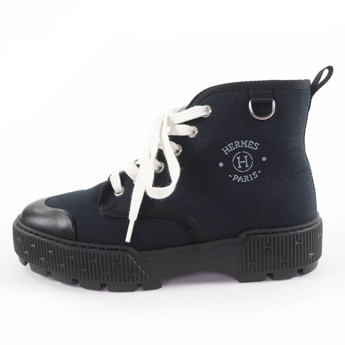 Hermes Itinerelle Canvas Leather High Cut Sneakers Black 36 — view 5
