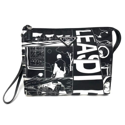 Prada Clutch Bag Pouch Comic Pattern Black and White Monotone