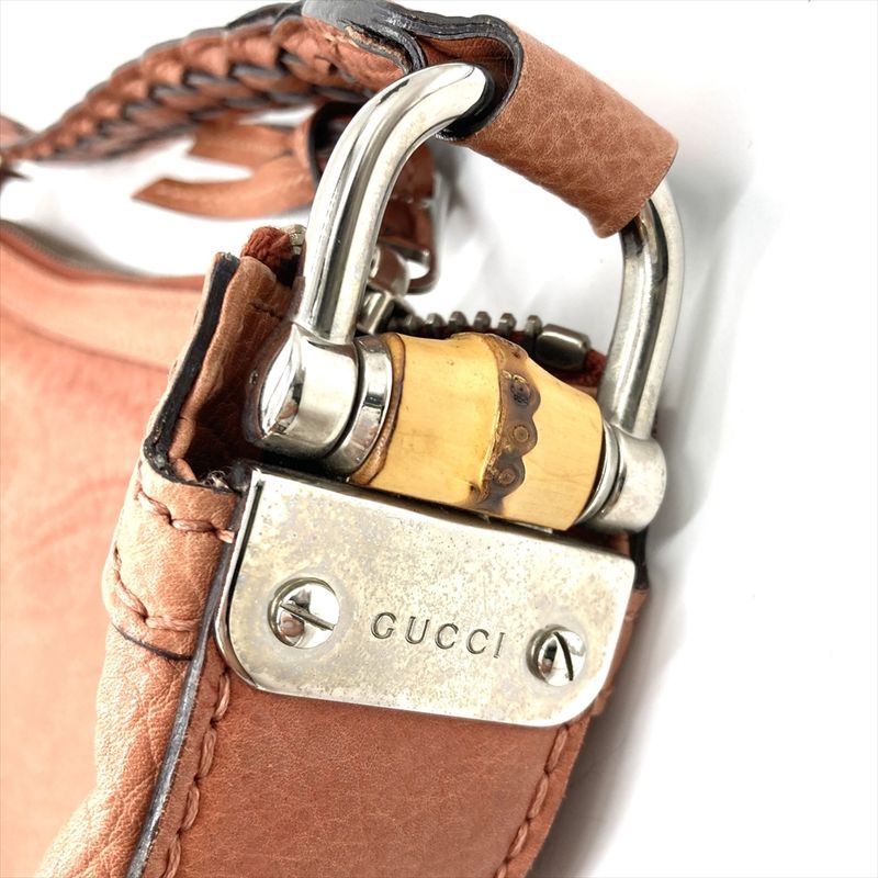 Gucci Shoulder Bag Leather 257090 Pink Silver Hardware D7608708 Bamboo Full