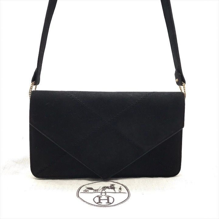 Hermes Dobris Suede 2-Way Shoulder Clutch Black