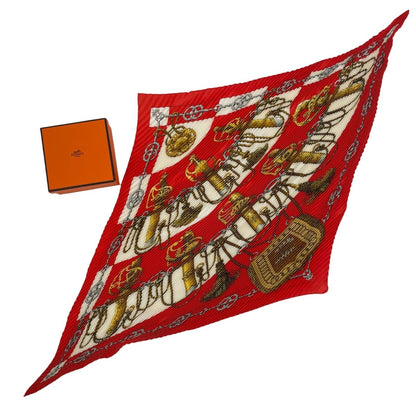 Hermes Scarf Pleats Silk Cliquetis Ticking Sword Handle Red
