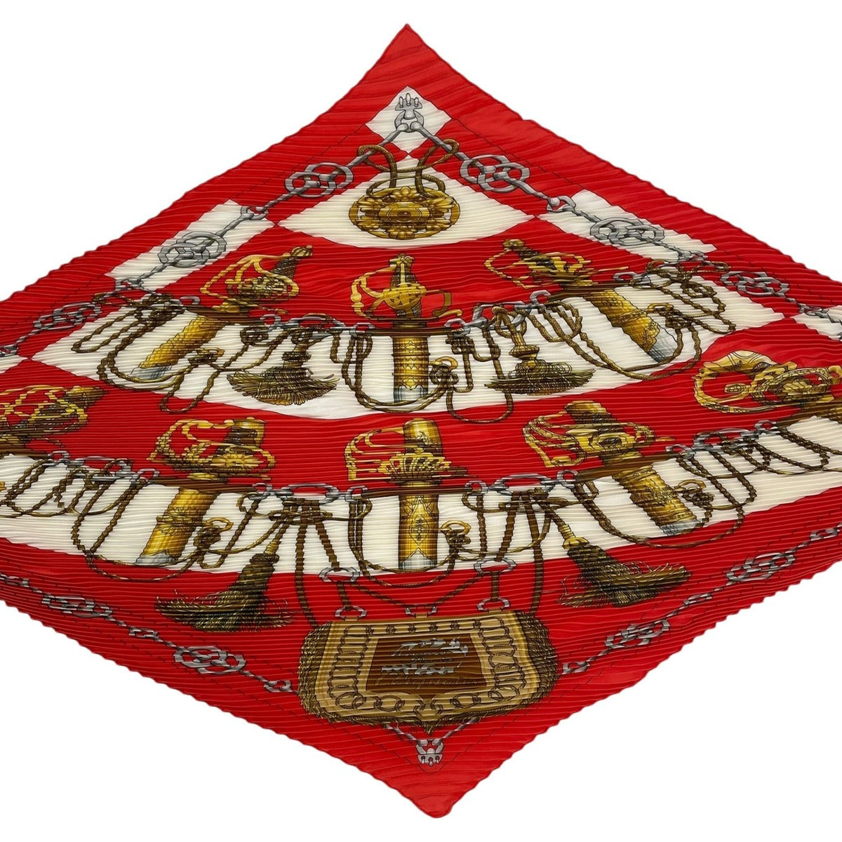 Hermes Scarf Pleats Silk Cliquetis Ticking Sword Handle Red — view 4
