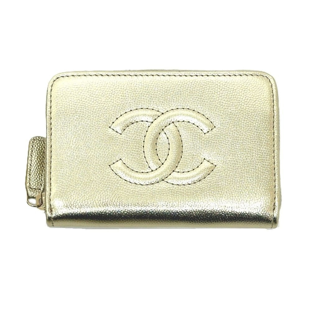 Chanel Coin Case CC Logo Metiers D'art Caviar Leather Gold