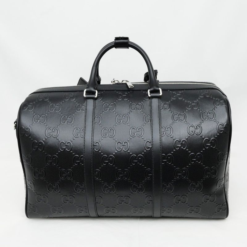 Gucci GG Embossed Boston Bag Black 725282 520981 Leather 2way Shoulder