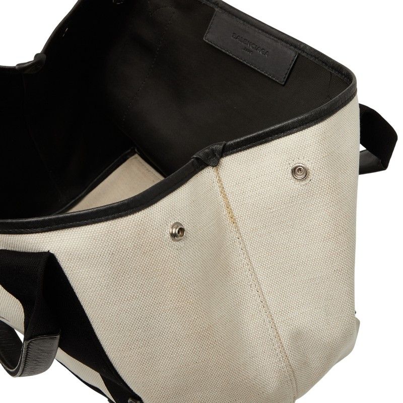 Balenciaga Navy Cabas Small 339933 Beige Black Canvas Leather Women's Balenciaga