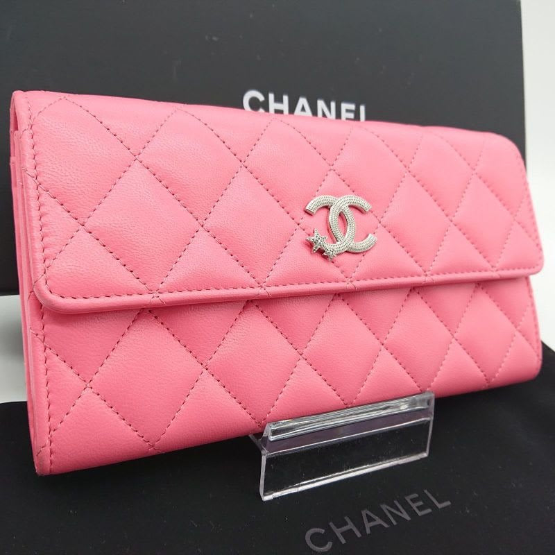 Chanel Quilted Flap Wallet Lambskin Star Pink Box Storage