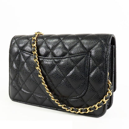 Chanel Chain Wallet Black Gold Caviar Leather CC Logo Shoulder Bag — view 2