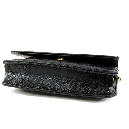 Chanel Chain Wallet Black Gold Caviar Leather CC Logo Shoulder Bag — view 3