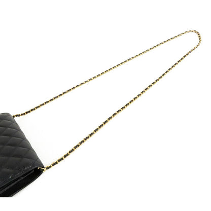 Chanel Chain Wallet Black Gold Caviar Leather CC Logo Shoulder Bag — view 4