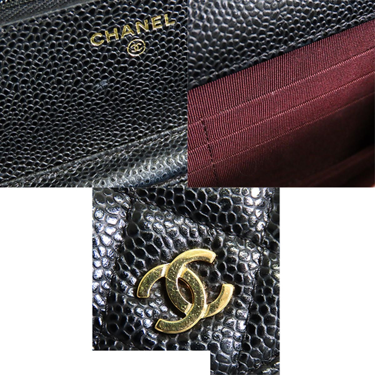 Chanel Chain Wallet Black Gold Caviar Leather CC Logo Shoulder Bag — view 8