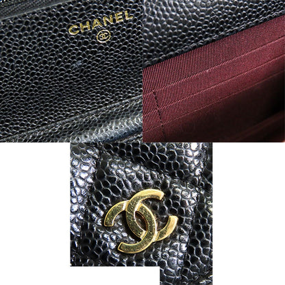Chanel Chain Wallet Black Gold Caviar Leather CC Logo Shoulder Bag — view 8