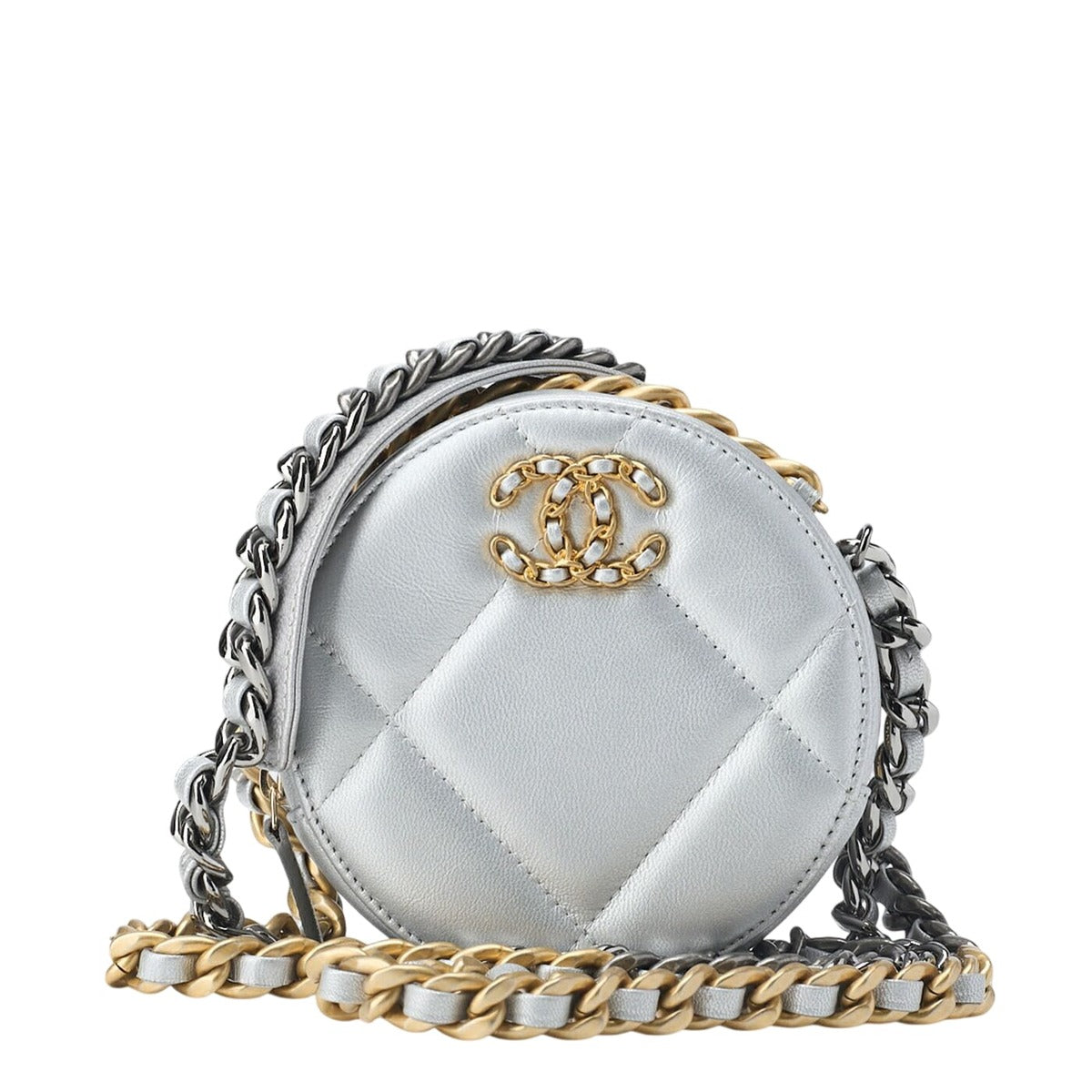 Chanel Tote 19 Quilted Chain Shoulder Lambskin Silver