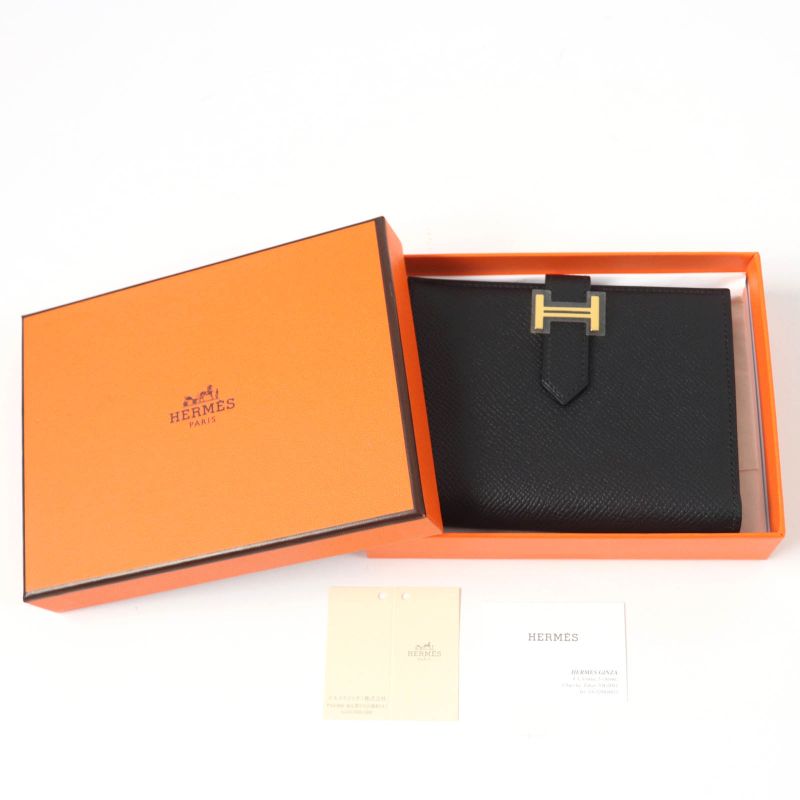 Hermes Bearn Compact Gold Hardware Vaux Epson Bifold Wallet Black With W