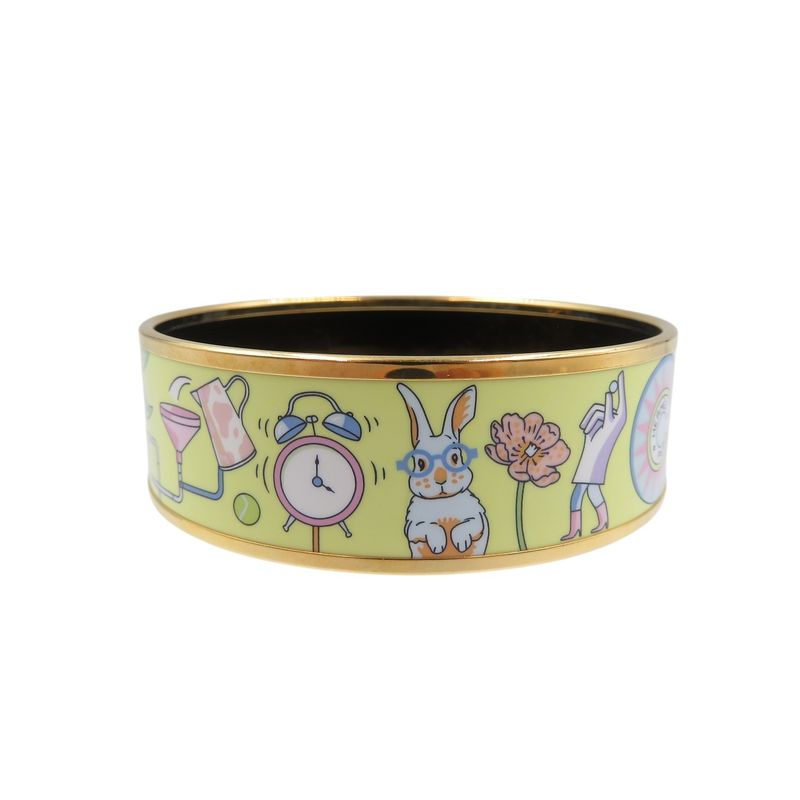 Hermes Emile GM Bracelet Tea For Two Cloisonne Metal Yellow Bangle 0242 Hermes