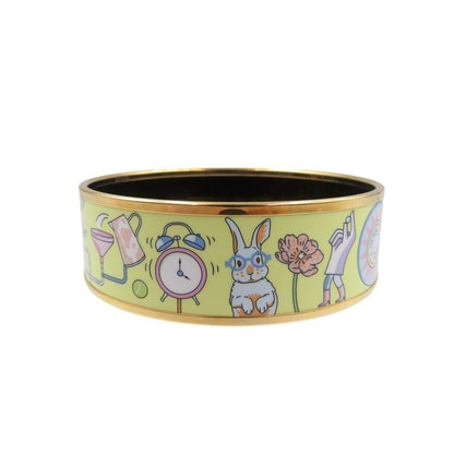 Hermes Emile GM Bracelet Tea For Two Cloisonne Metal Yellow Bangle 0242 Hermes