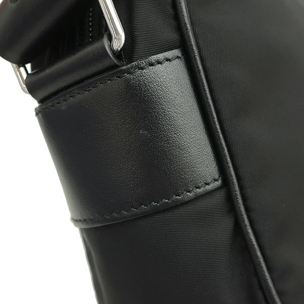 Prada Shoulder Bag Studded Nylon Leather Black Silver Hardware Black Triangle
