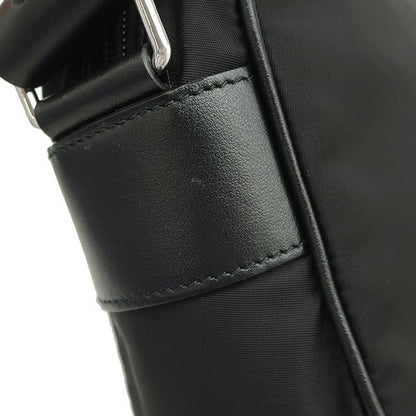 Prada Shoulder Bag Studded Nylon Leather Black Silver Hardware Black Triangle