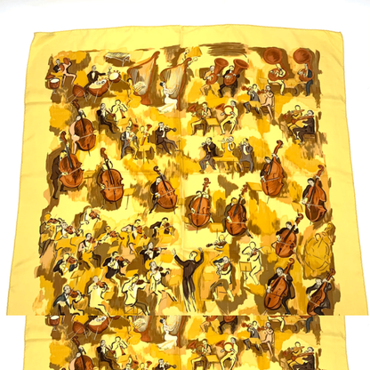 Hermes Carre 90 Concerto Yellow 100% Silk Scarf